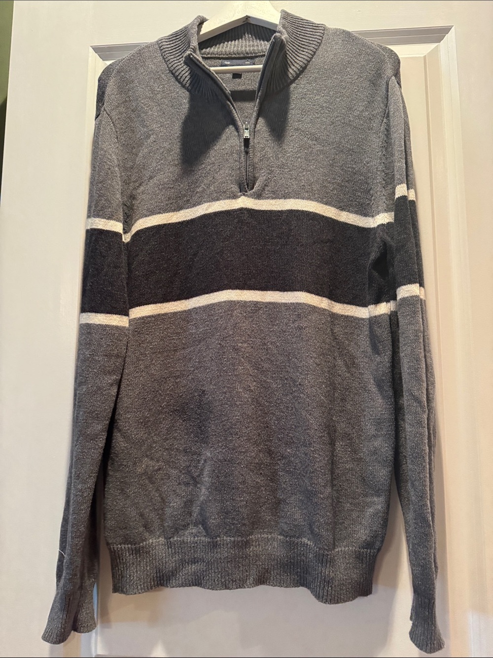 GAP Men's Gray Zip-Up Sweater with Dark Stripe